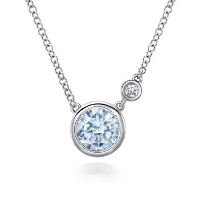 Sterling Silver Aquamarine and Diamond Pendant Necklace