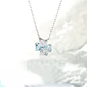 Sterling Silver Clover Aquamarine Pendant Necklace March Birthstone Pendant Necklace