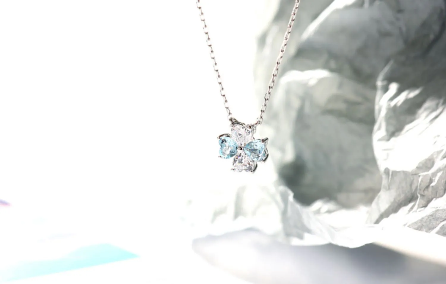 Sterling Silver Clover Aquamarine Pendant Necklace March Birthstone Pendant Necklace