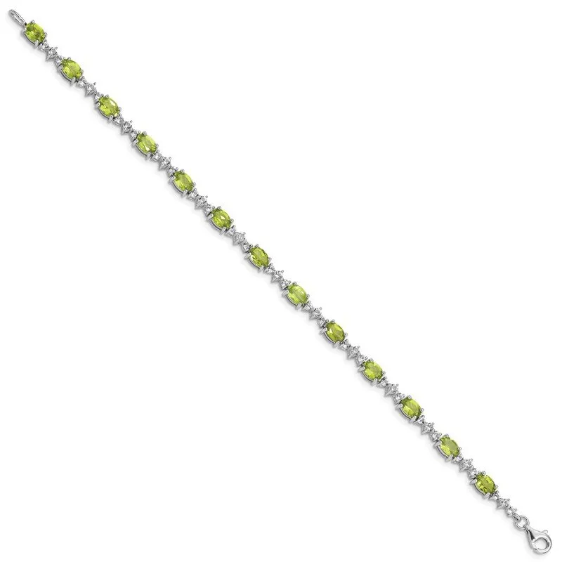Sterling Silver Rhodium-plated Peridot White Topaz Bracelet QX854PE