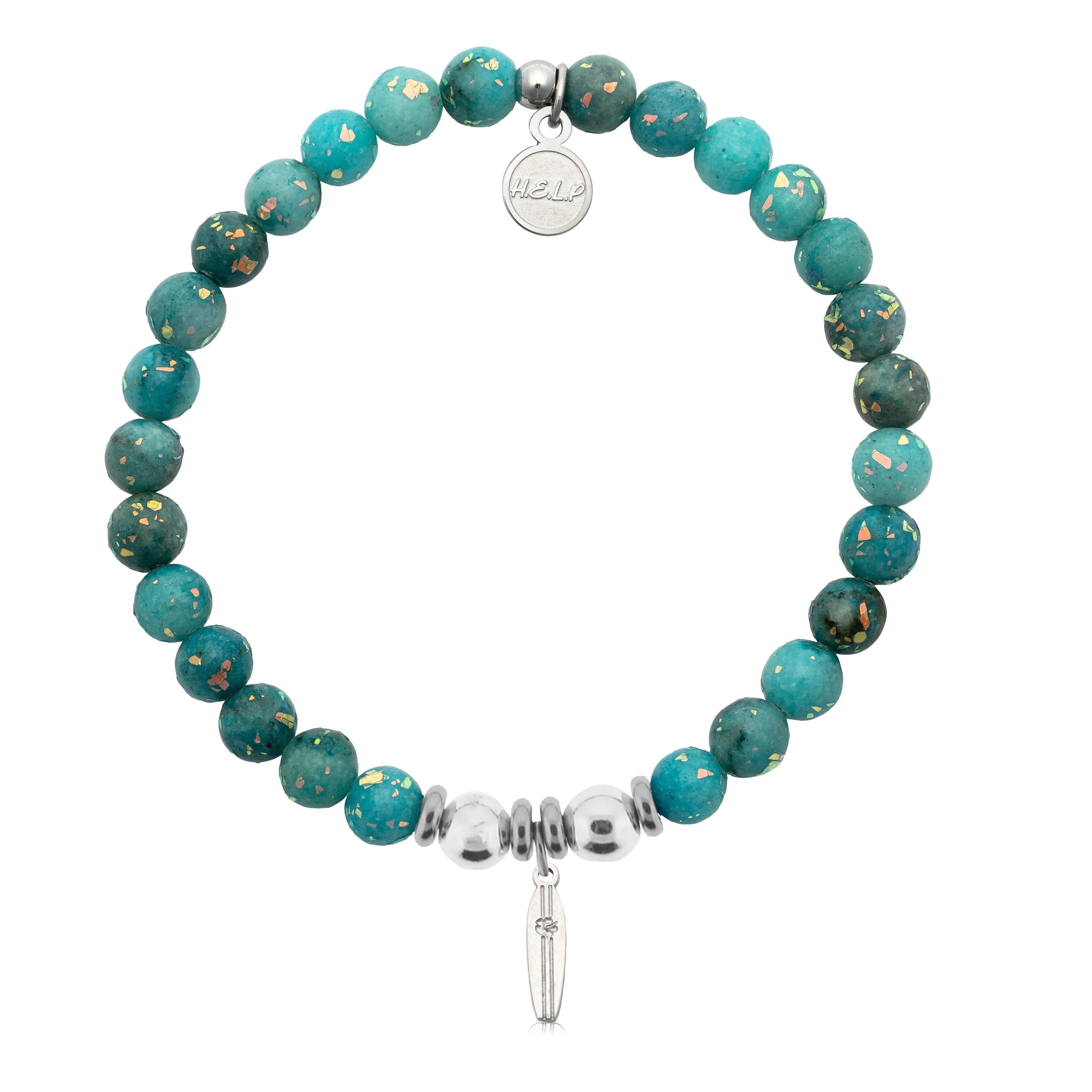 Surfboard Charm with Blue Opal Jade Charity Bracelet
