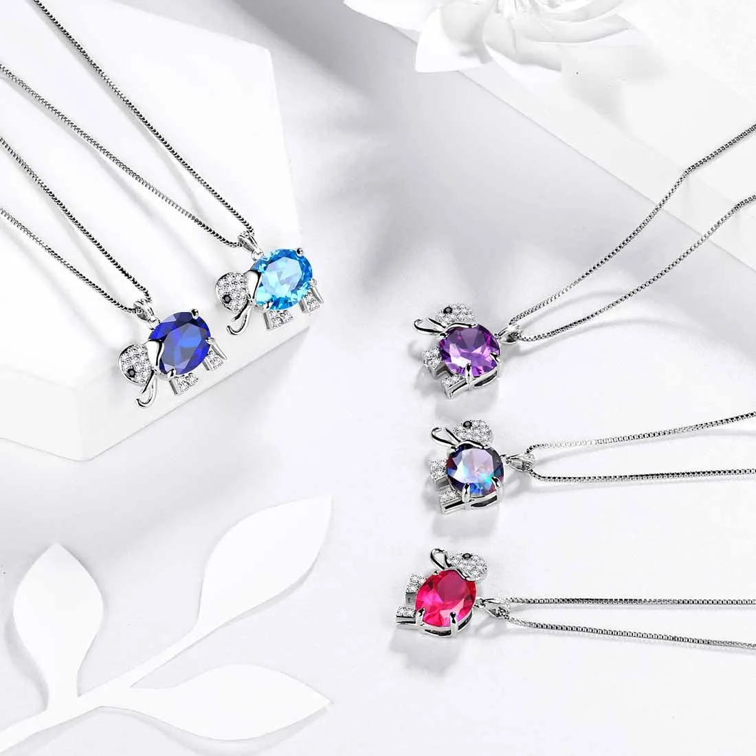 Tokyo Mart Elephant Birthstone March Aquamarine Necklace Pendant Women Girls Jewelry Birthday Gift