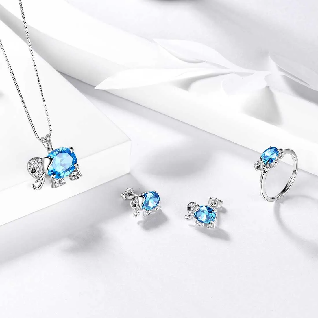 Tokyo Mart Elephant Birthstone March Aquamarine Necklace Pendant Women Girls Jewelry Birthday Gift