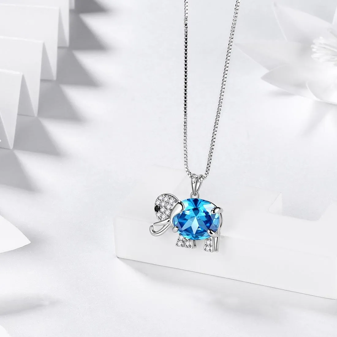 Tokyo Mart Elephant Birthstone March Aquamarine Necklace Pendant Women Girls Jewelry Birthday Gift