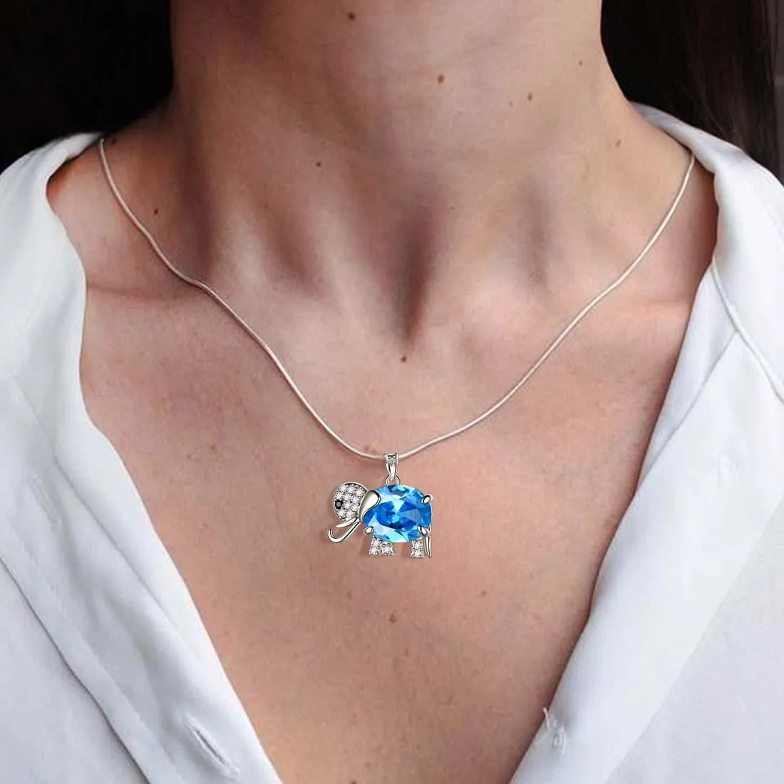 Tokyo Mart Elephant Birthstone March Aquamarine Necklace Pendant Women Girls Jewelry Birthday Gift