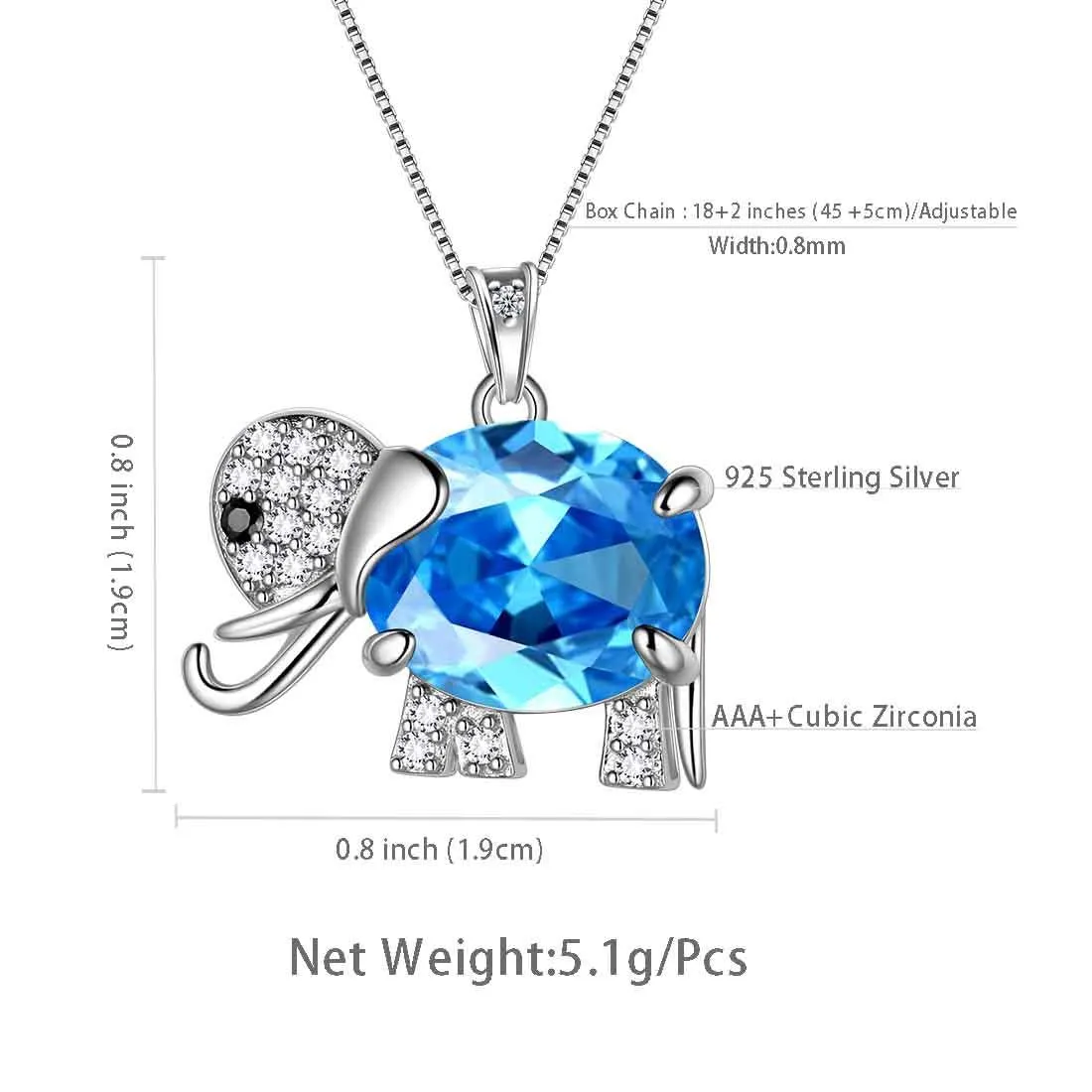 Tokyo Mart Elephant Birthstone March Aquamarine Necklace Pendant Women Girls Jewelry Birthday Gift