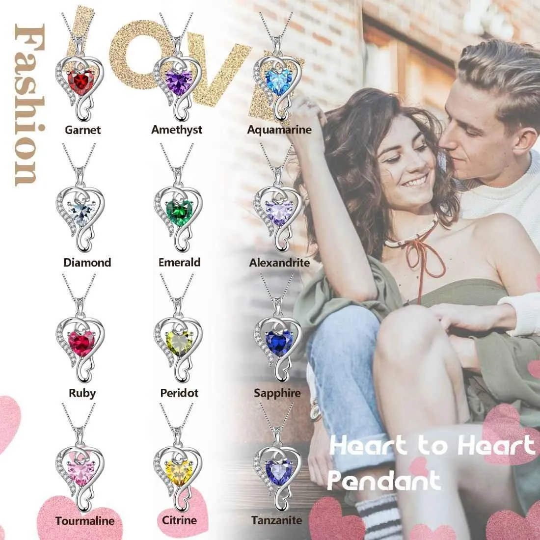 Tokyo Mart Love Heart Birthstone March Aquamarine Necklace Pendant Women Girls Jewelry Birthday Gift