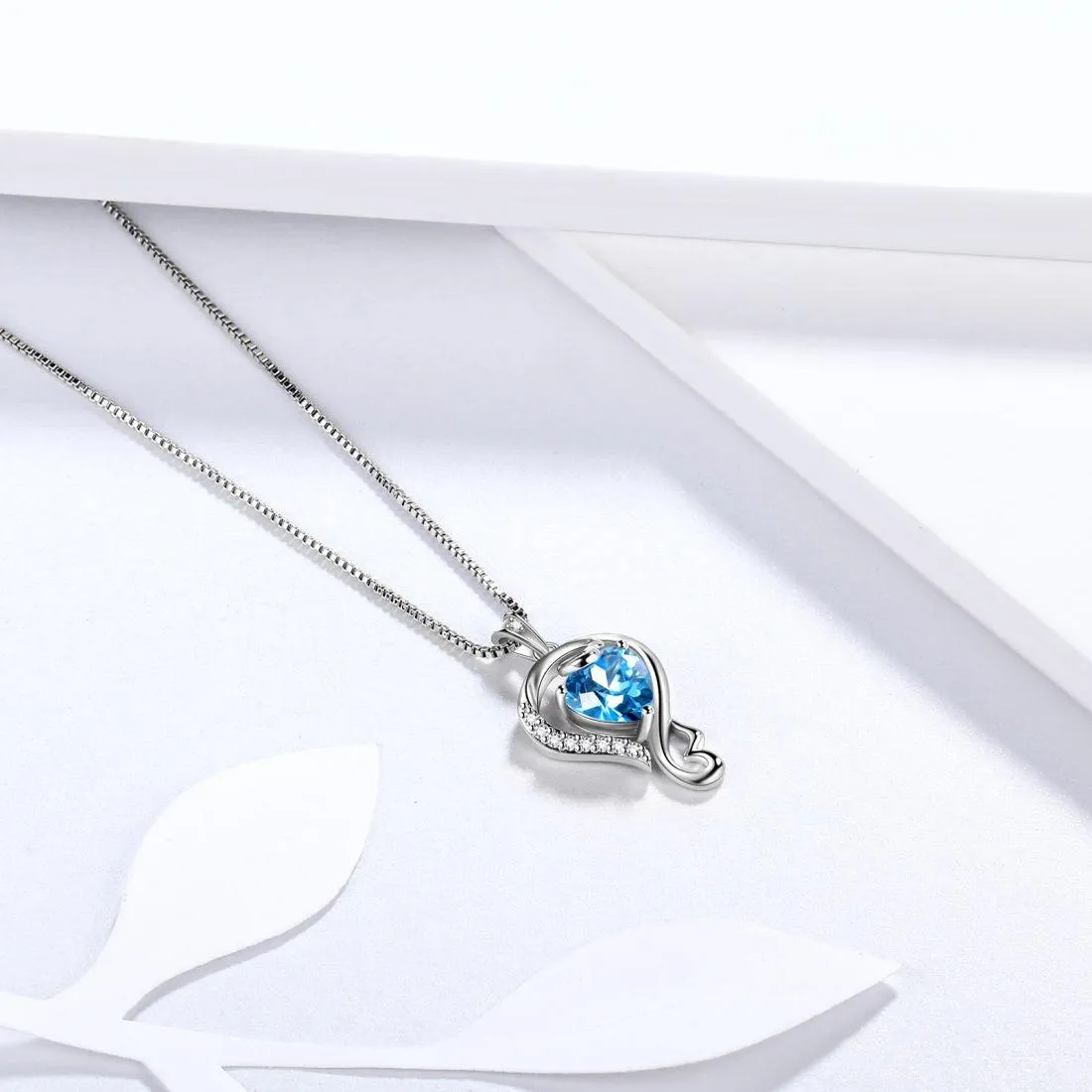 Tokyo Mart Love Heart Birthstone March Aquamarine Necklace Pendant Women Girls Jewelry Birthday Gift