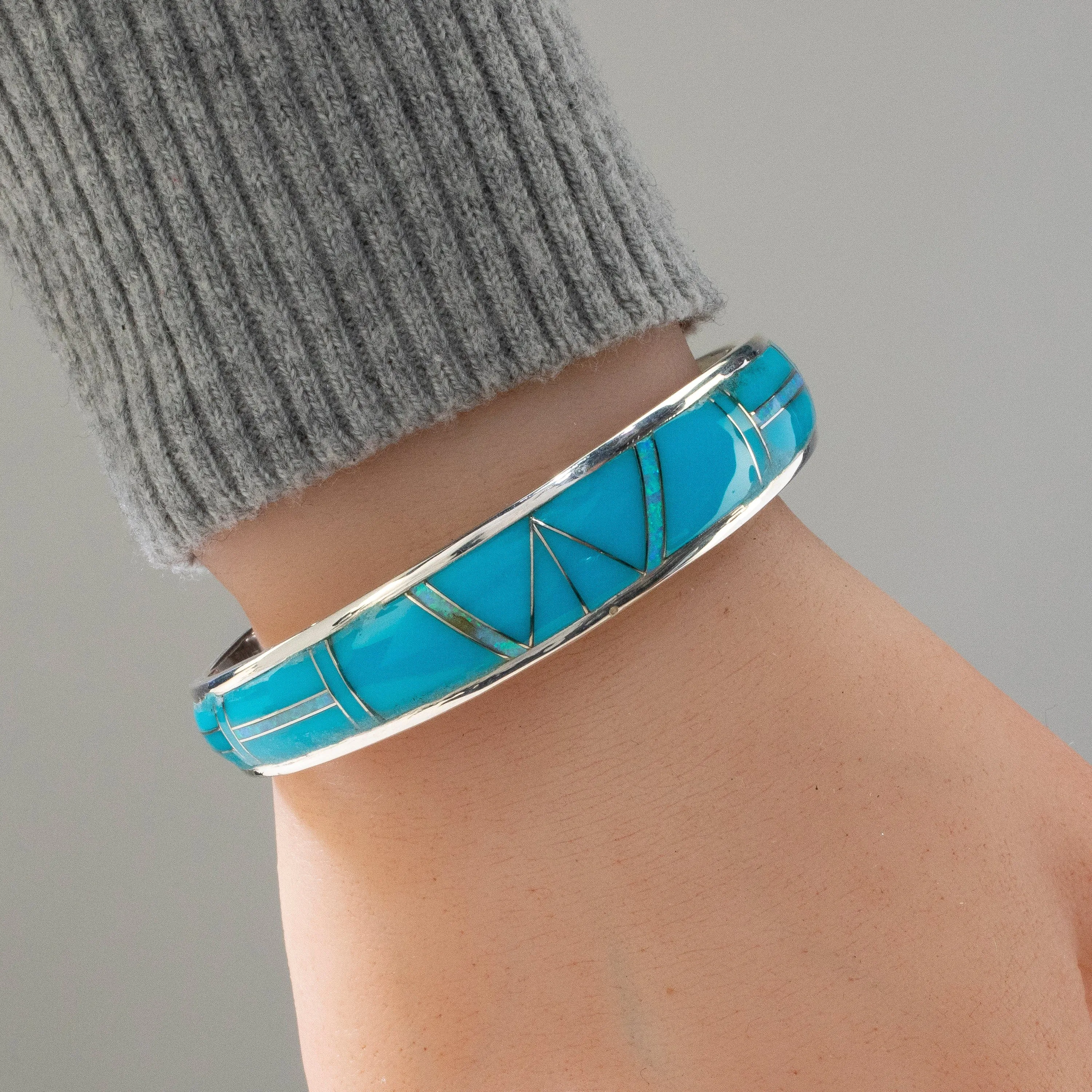 Turquoise & Opal USA Handmade 925 Sterling Silver Cuff