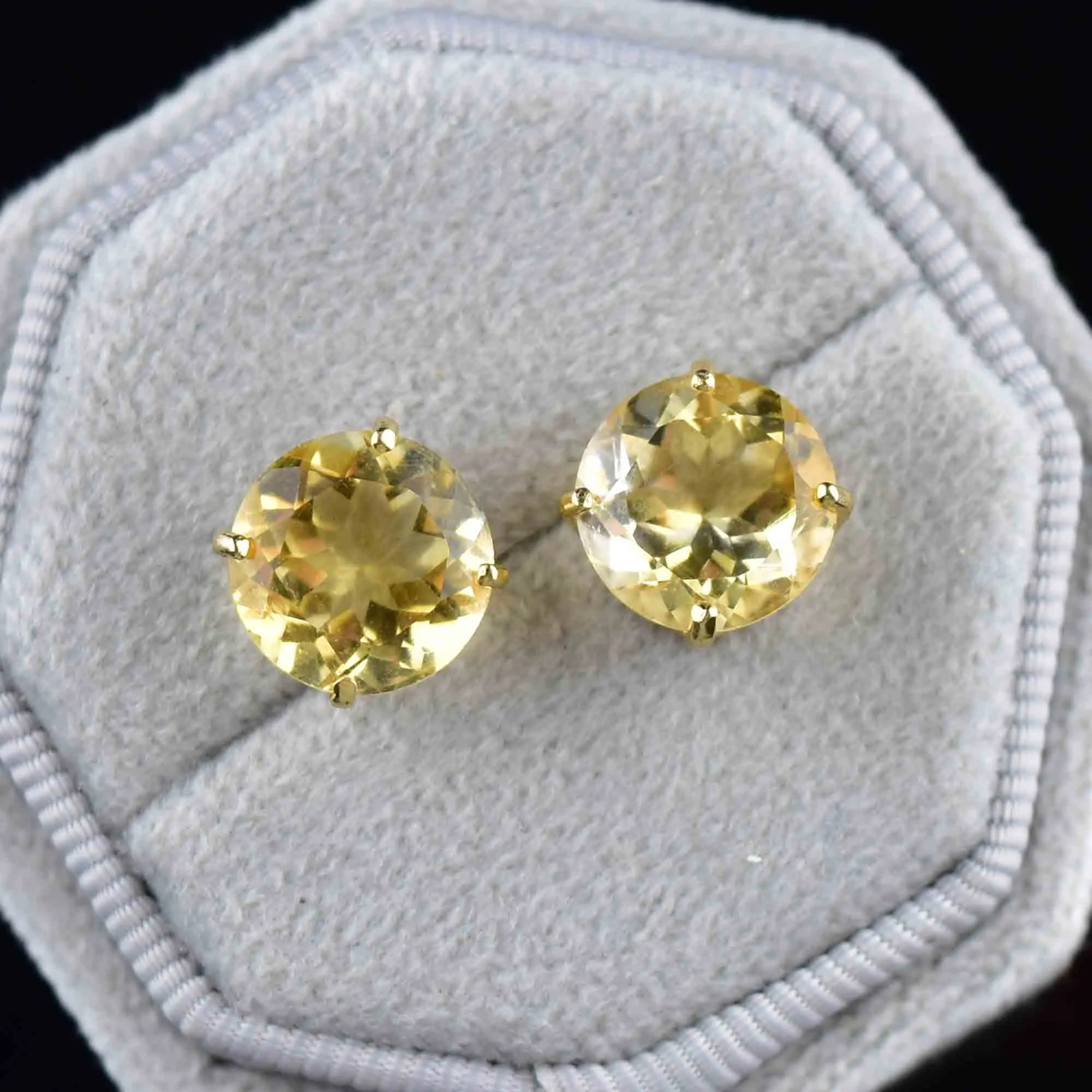 Vintage 7 CTW Citrine Stud Earrings in 14K Gold