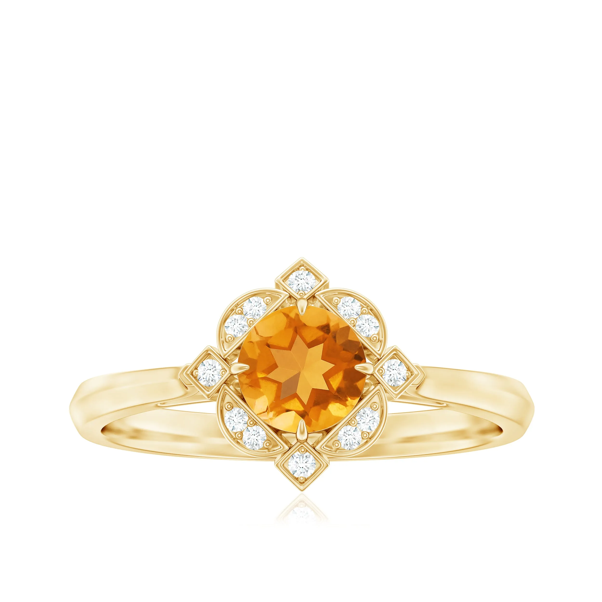 Vintage Inspired Citrine and Diamond Engagement Ring