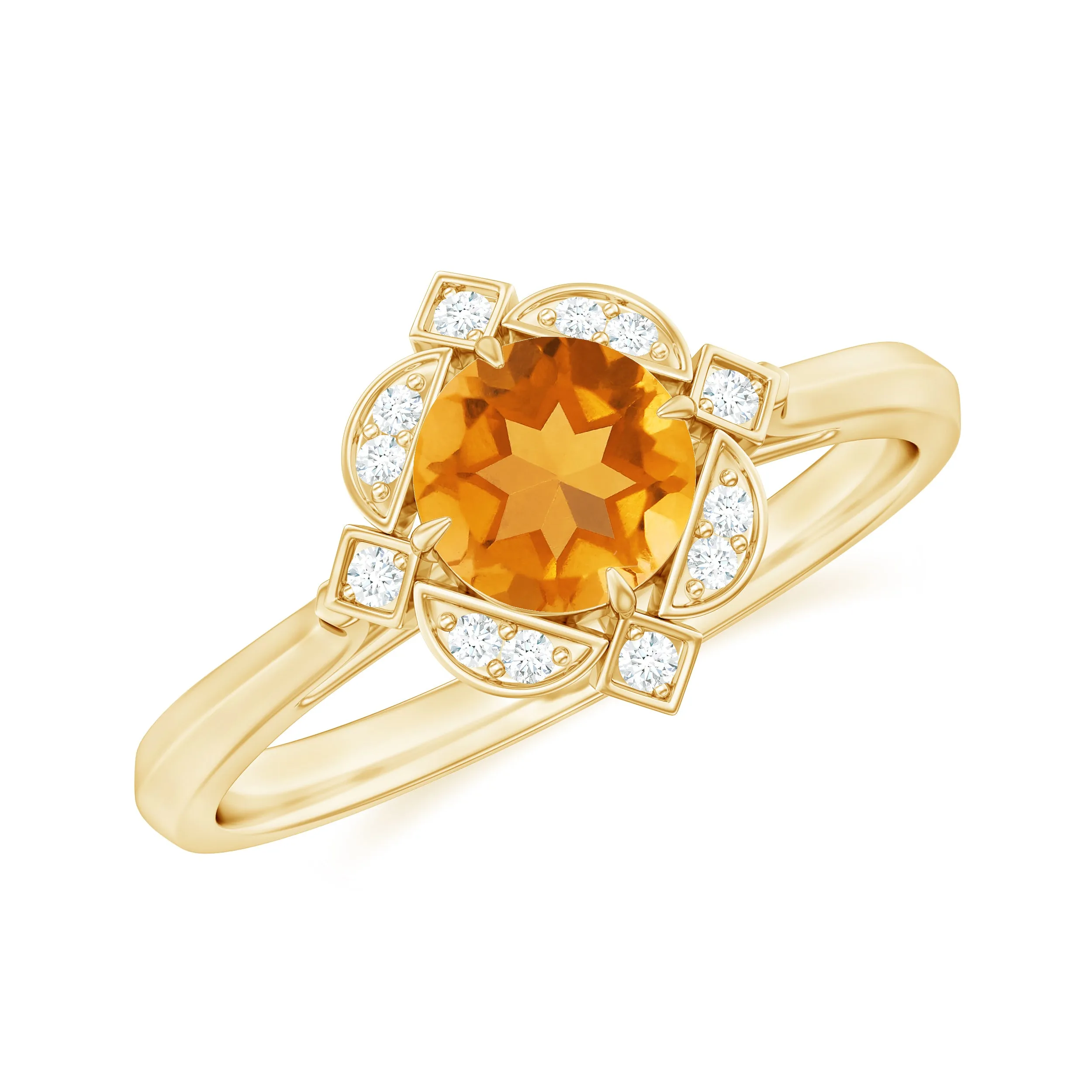 Vintage Inspired Citrine and Diamond Engagement Ring