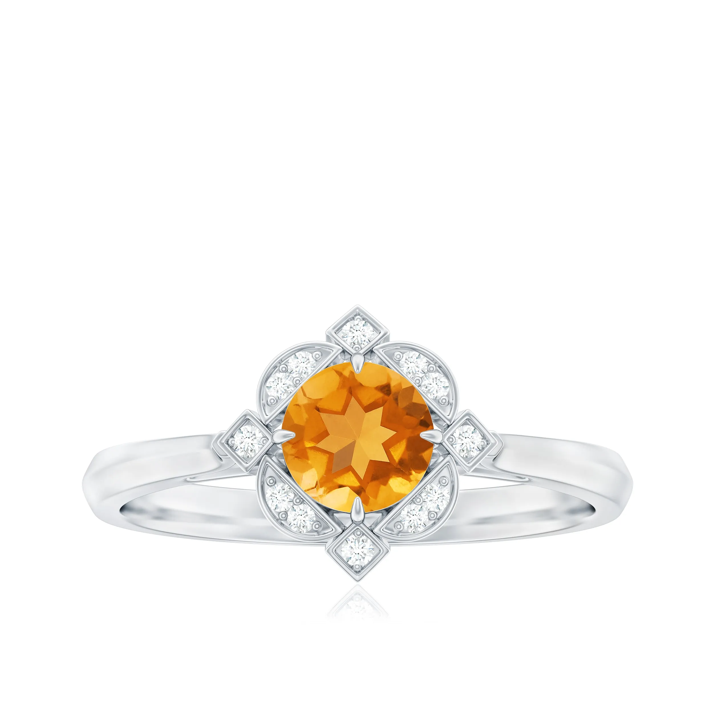 Vintage Inspired Citrine and Diamond Engagement Ring