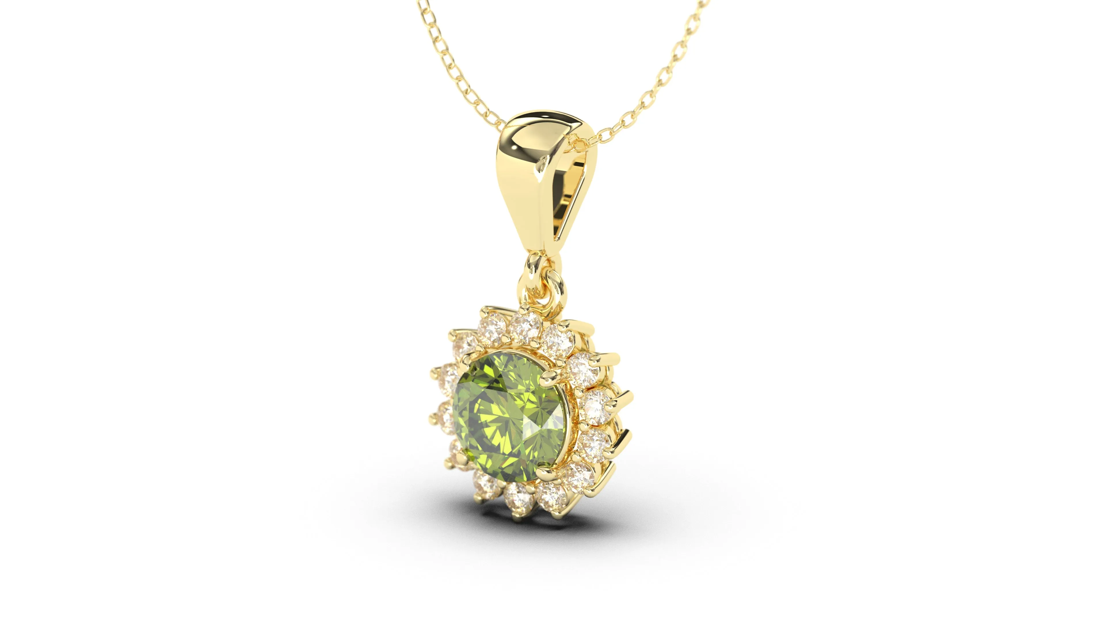 Vintage Style Pendant with Round Green Peridot and Round White Diamonds  | Heritage Retro X