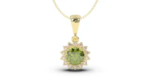 Vintage Style Pendant with Round Green Peridot and Round White Diamonds  | Heritage Retro X