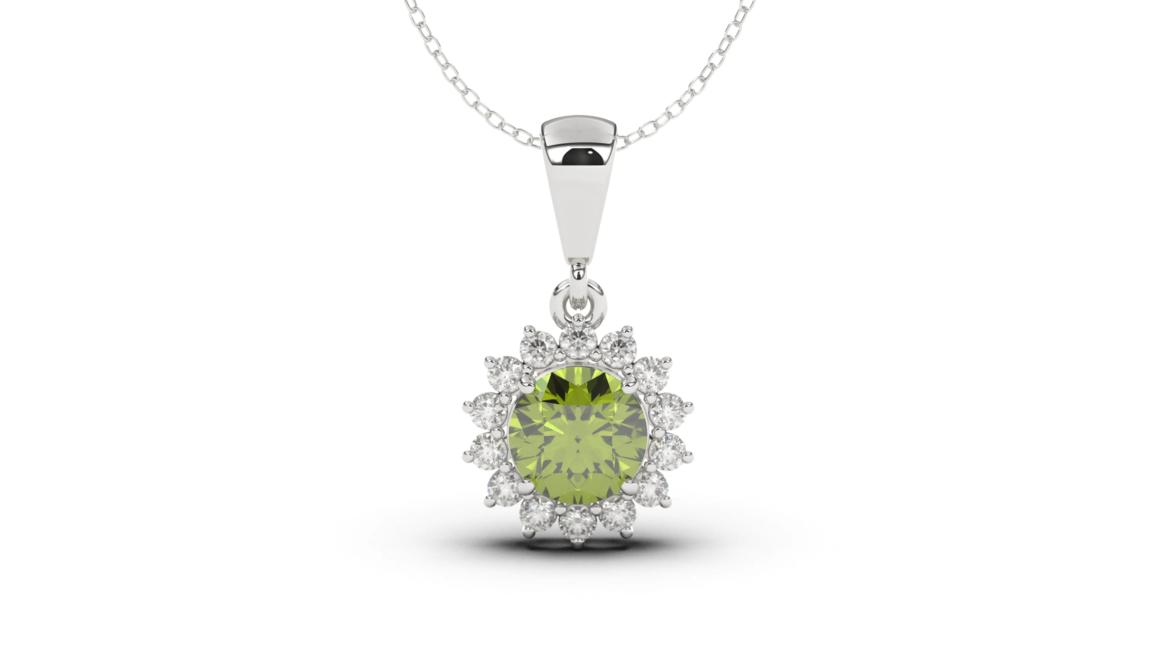 Vintage Style Pendant with Round Green Peridot and Round White Diamonds  | Heritage Retro X