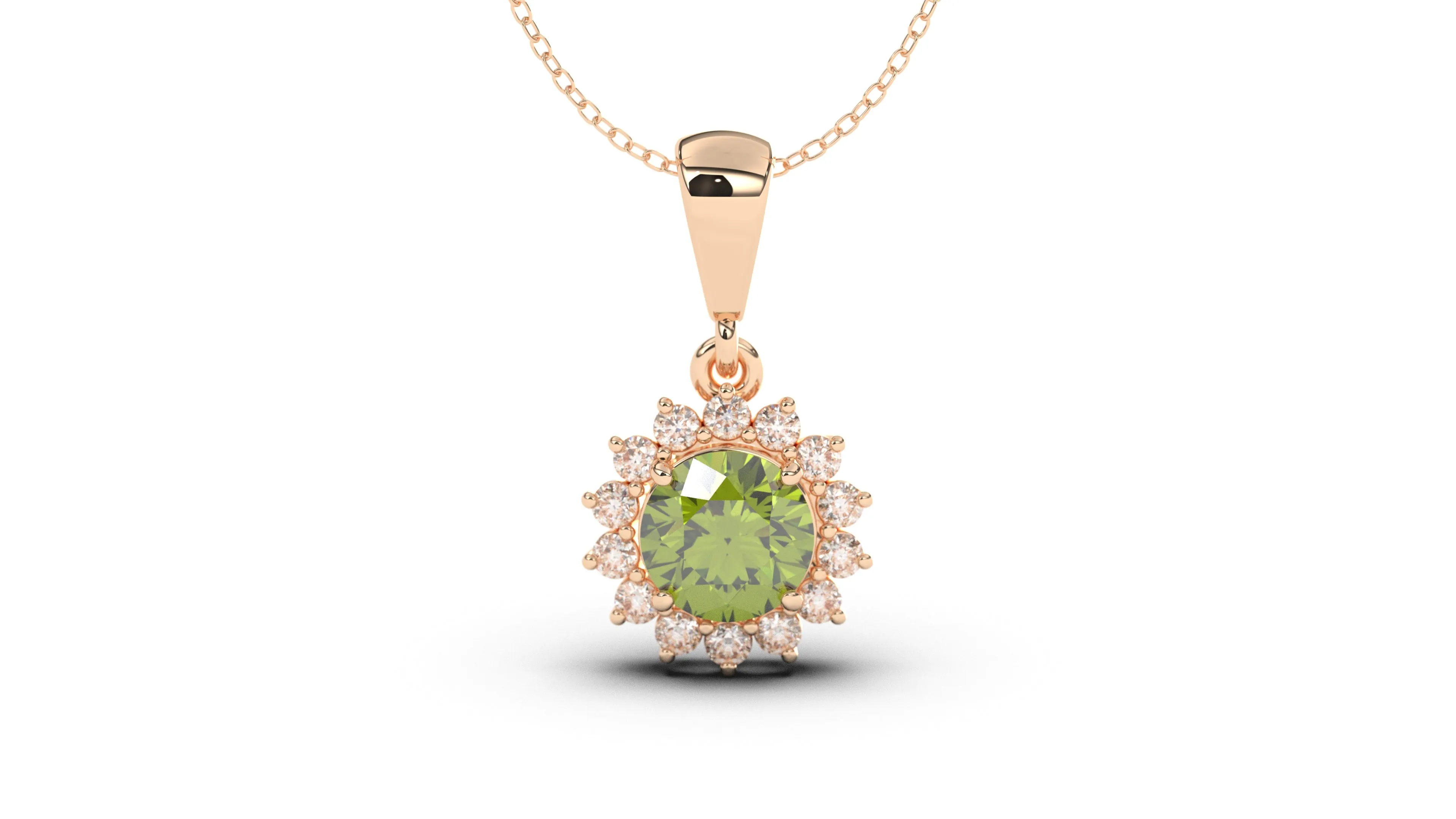 Vintage Style Pendant with Round Green Peridot and Round White Diamonds  | Heritage Retro X