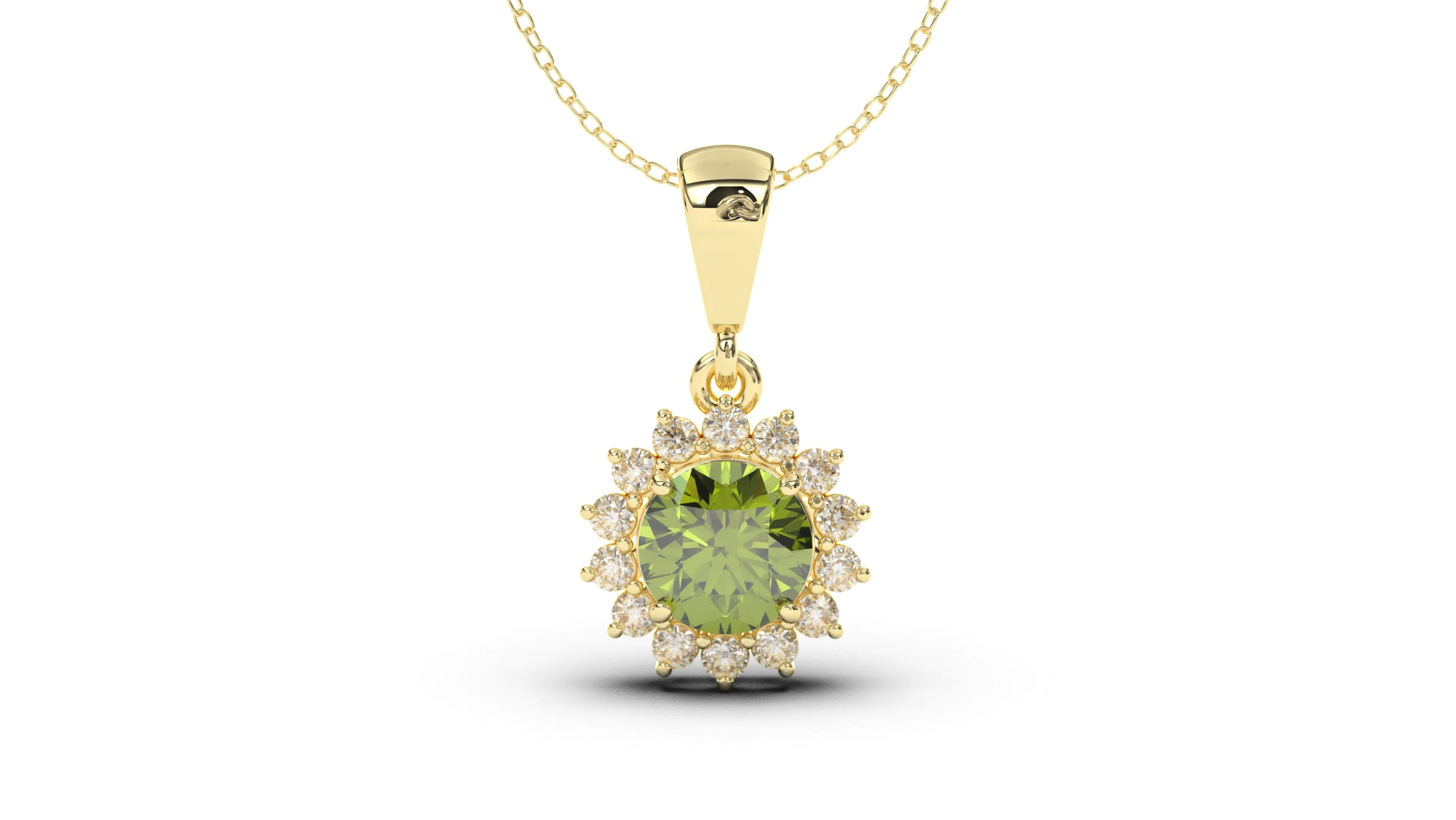 Vintage Style Pendant with Round Green Peridot and Round White Diamonds  | Heritage Retro X