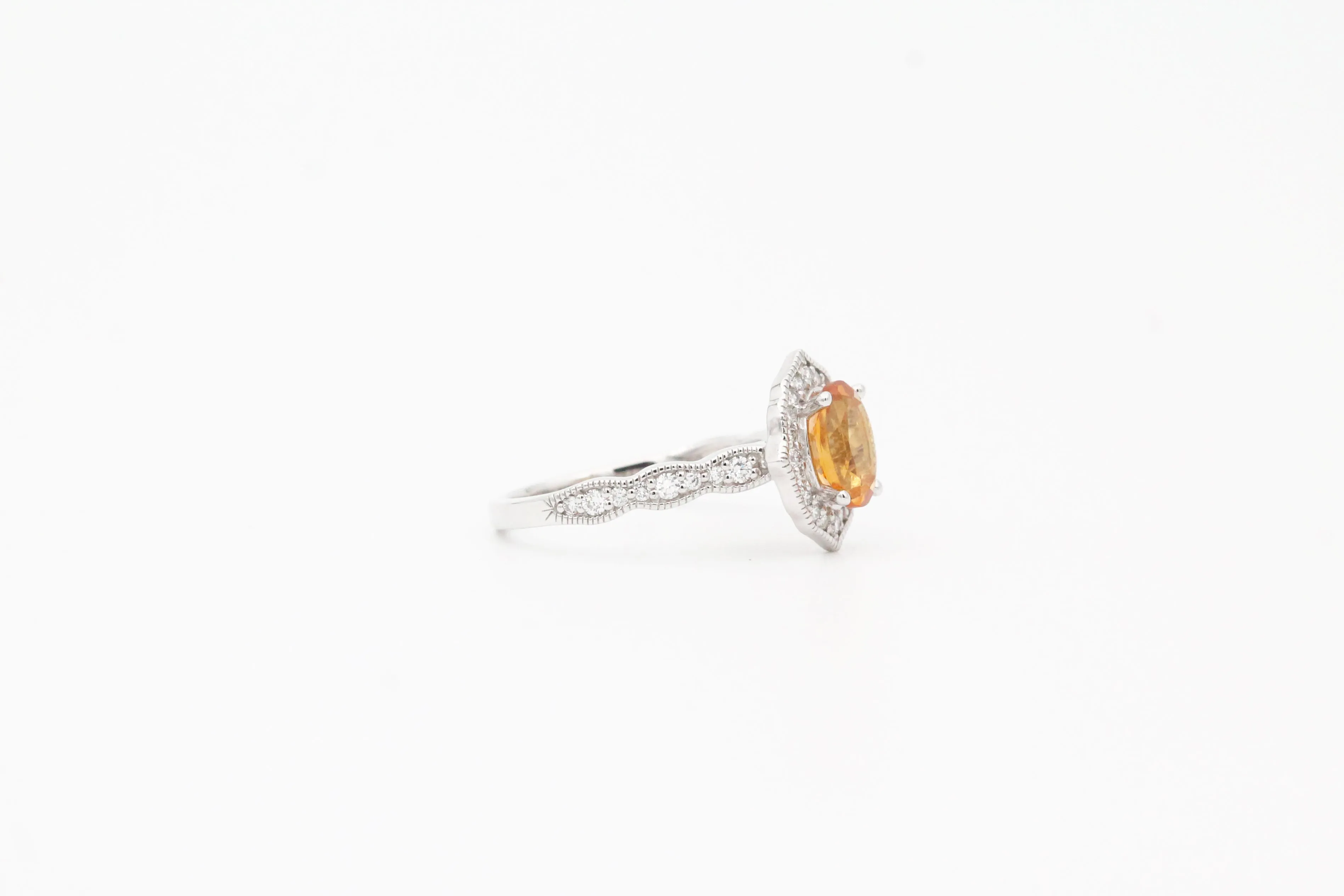 White Gold Citrine and Diamond Vintage Inspired Ring