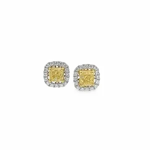 Yellow Diamond Stud Earrings With Halo